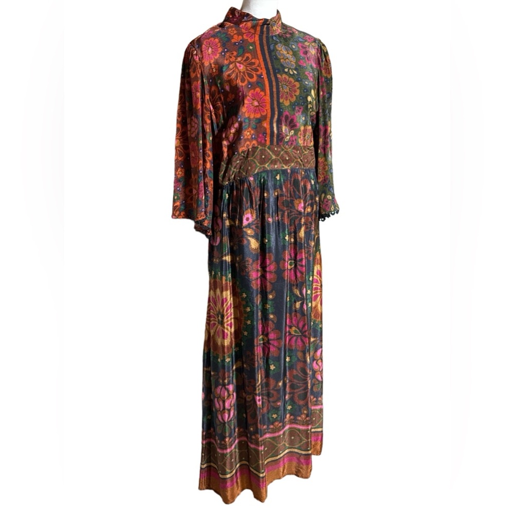 Anthropology Farm Rio Maxi Dress, Sz L, Beautiful Colors, Bell Sleeves